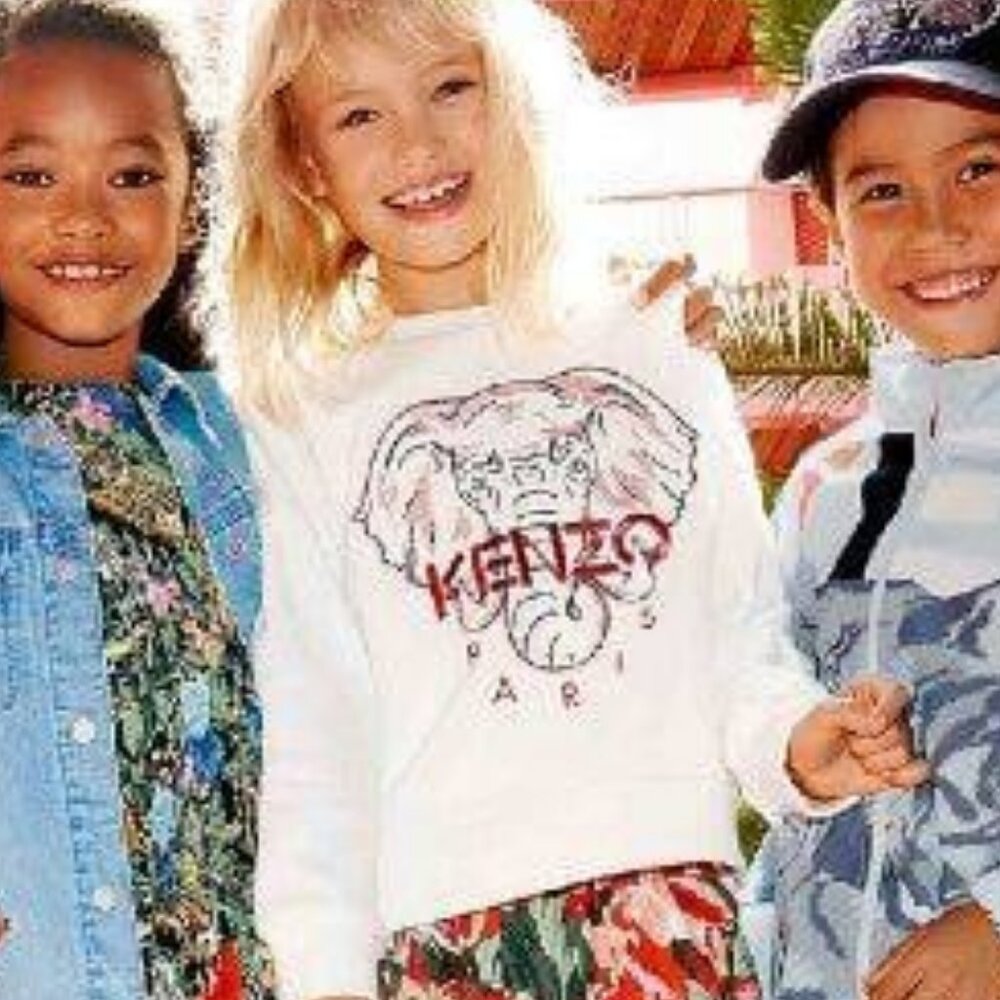 KENZO KIDS Paris Embroidered Elephant Sweatshirt Jumper Ivory Pink 12 MSRP $205